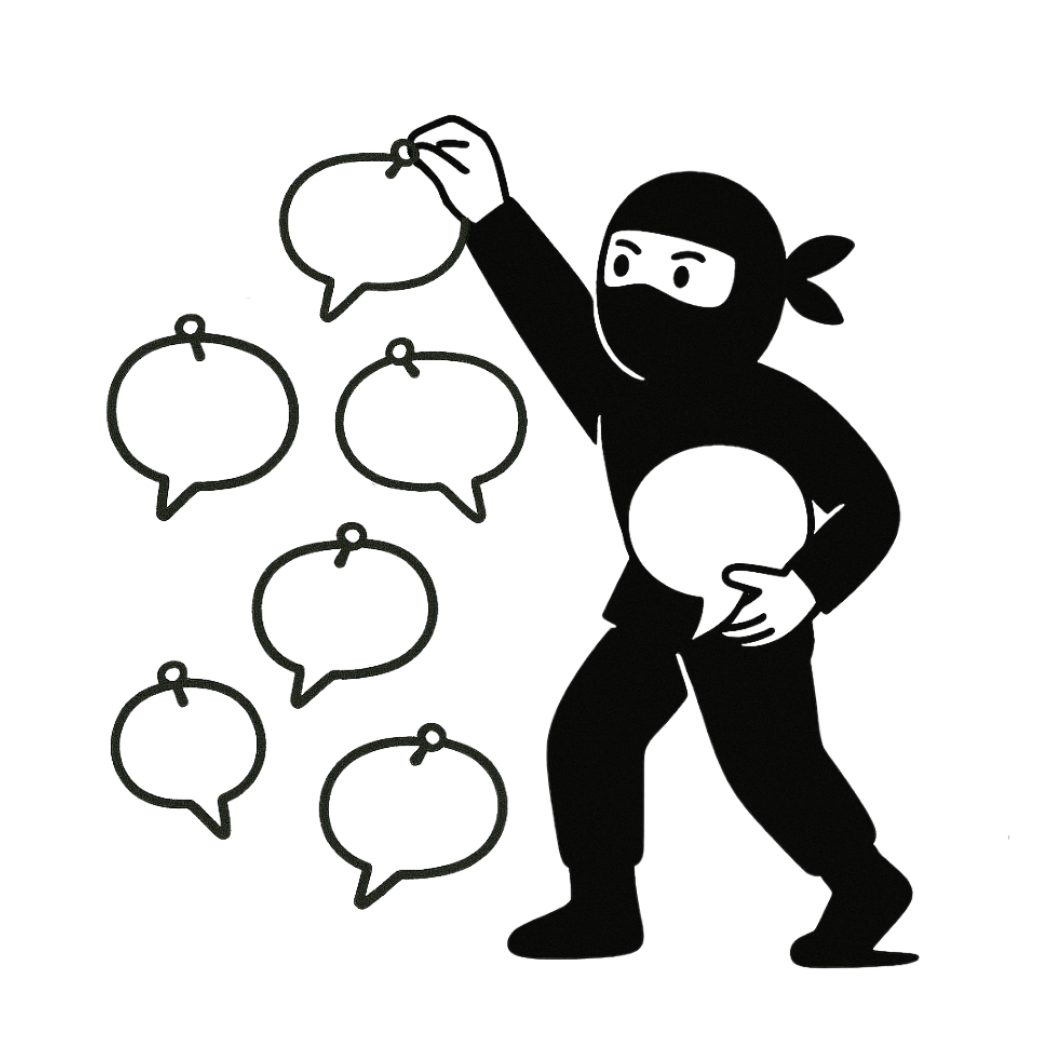 Storytelling ninja with speech bubbles
